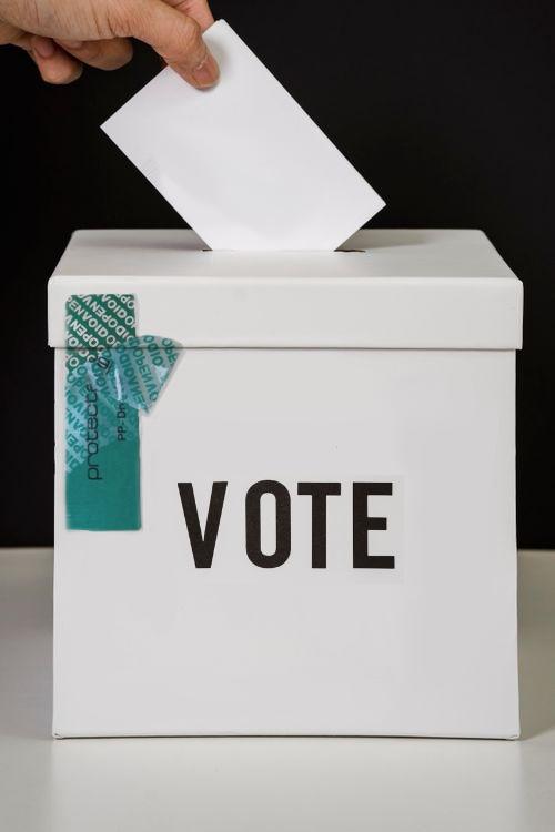 Ballot box sealed with Protectaseal tamper-evident security label for election security