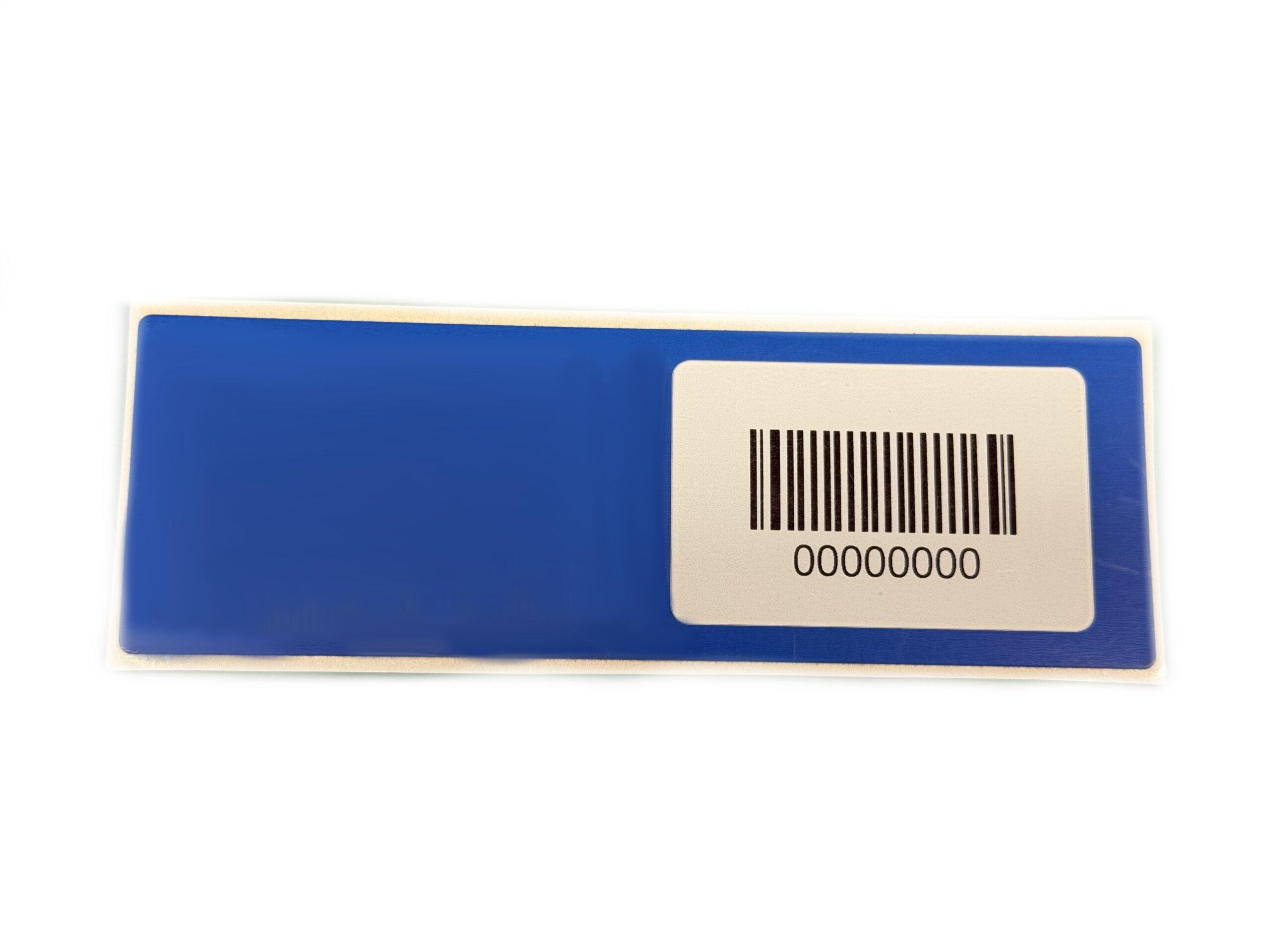 Blue tamper-evident label with variable data serial numbering
