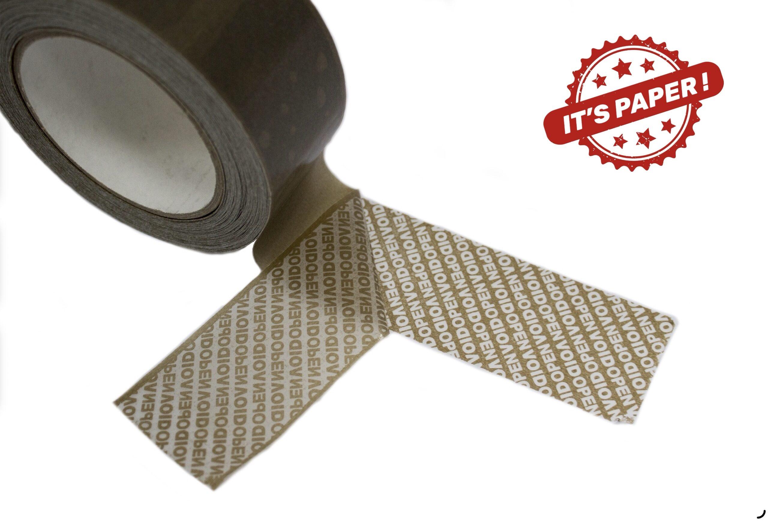 Brown paper tamper-evident bag tape with red security icon